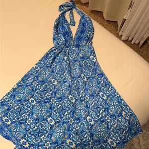 Blue and White Backless Dress